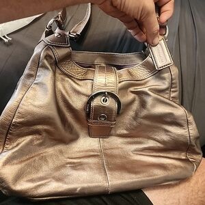 Coach Metallic Leather Hobo Bag - Bronze